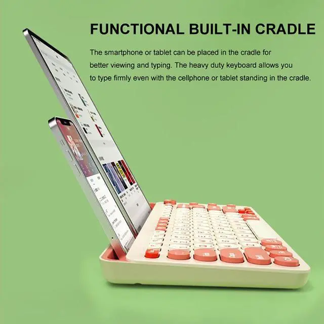 Alt view image 3 of 7 - Anymob Bluetooth Keyboard Green  Mult-Device Wireless Rechargeable Keyboard With Holder