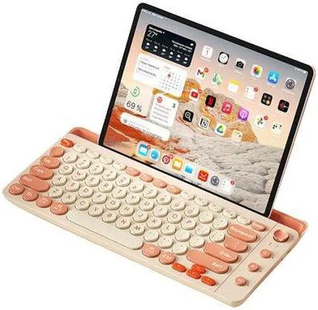 Main image of Anymob Bluetooth Keyboard Pink  Mult-Device Wireless Rechargeable Keyboard With Holder