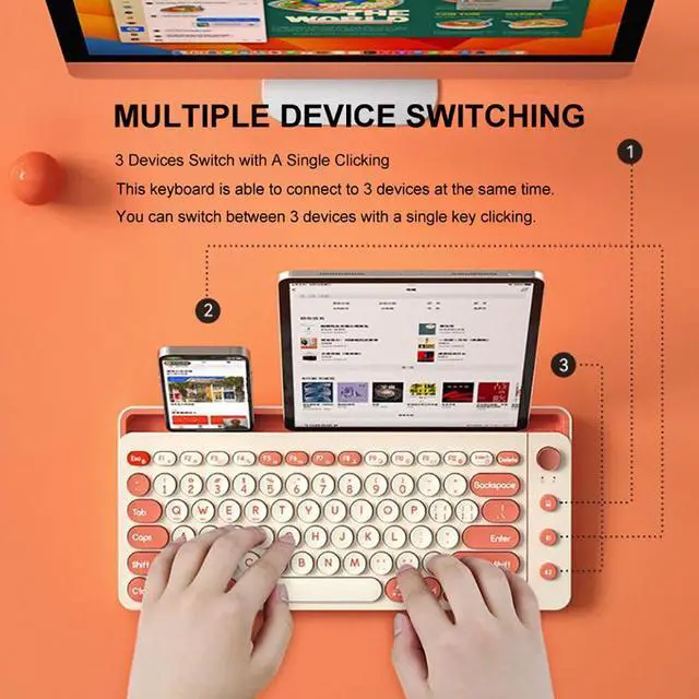 Alt view image 7 of 7 - Anymob Bluetooth Keyboard Green  Mult-Device Wireless Rechargeable Keyboard With Holder
