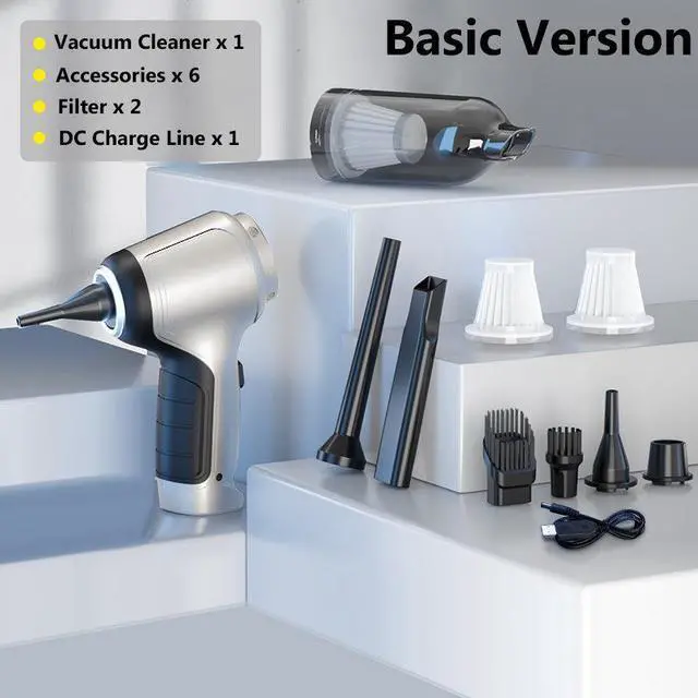 Alt view image 2 of 7 - Anymob Vacuum Cleaner Silver Basic 2 Filters Mini Cordless Cleaner Home Car Portable Desktop Duster