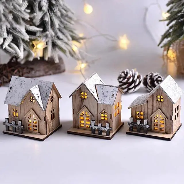 Alt view image 2 of 3 - Anyhouz Christmas Wooden House Peaked Roof Luminous Tabletop