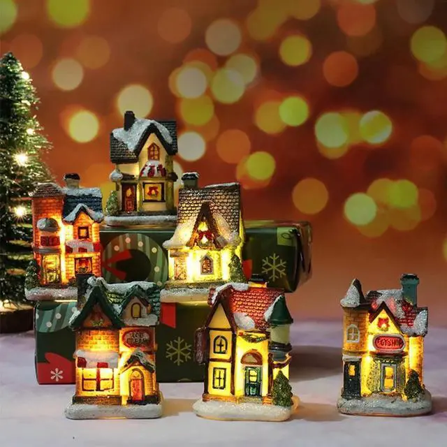 Alt view image 3 of 3 - Anyhouz Christmas Wooden House Peaked Roof Luminous Tabletop