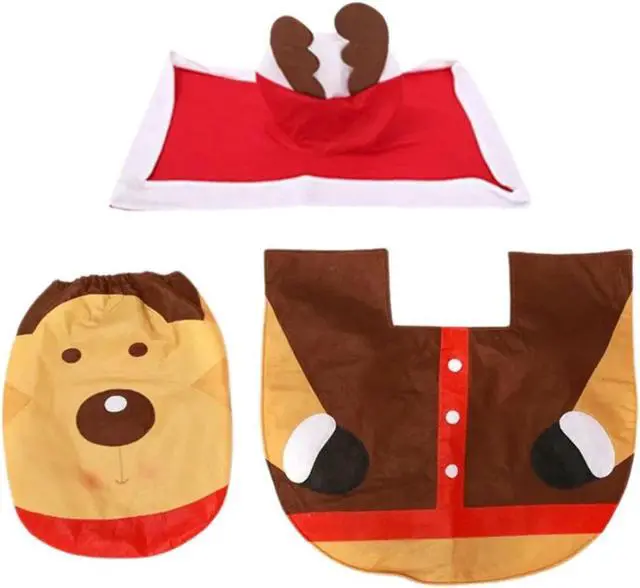 Main image of Anyhouz Christmas Toilet Seat Cover Khaki Rug Bathroom Mat Set