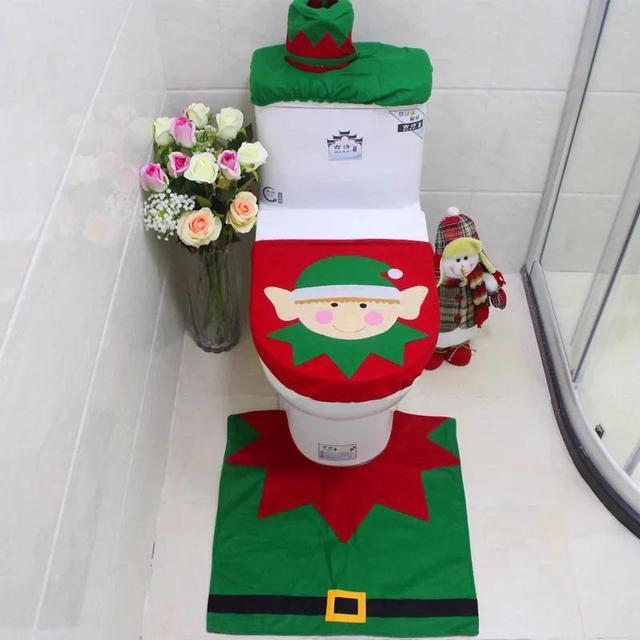 Alt view image 3 of 6 - Anyhouz Christmas Toilet Seat Cover Green Rug Bathroom Mat Set