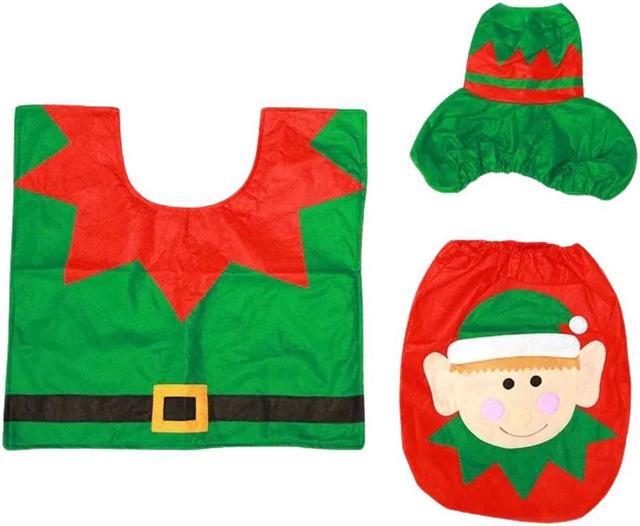 Main image of Anyhouz Christmas Toilet Seat Cover Green Rug Bathroom Mat Set