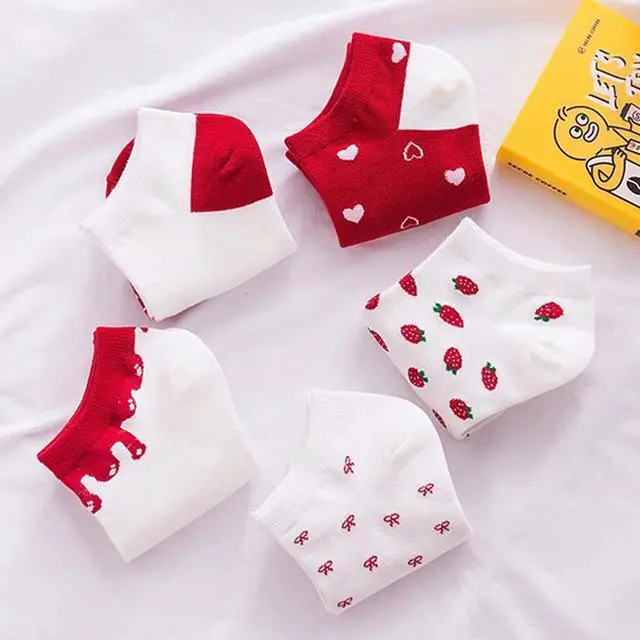 Alt view image 3 of 7 - Anysox 5 Pairs One Size 5-9 Mix Strawberry Liner Cotton And Spandex Socks With Fruit Creative Design for Women