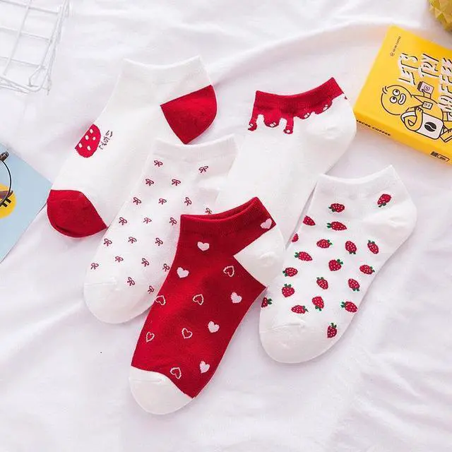 Alt view image 7 of 7 - Anysox 5 Pairs One Size 5-9 Mix Strawberry Liner Cotton And Spandex Socks With Fruit Creative Design for Women