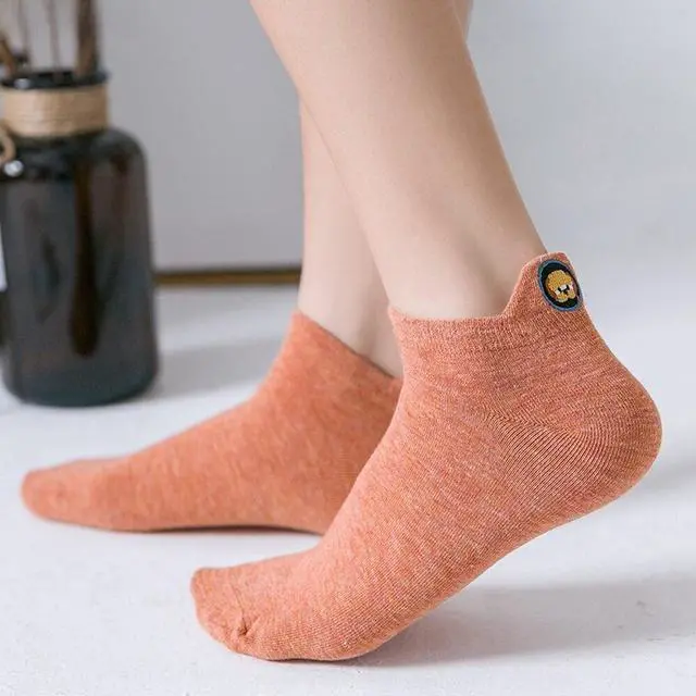 Alt view image 4 of 7 - Anysox 5 Pairs One Size 4-5 Blue Fashion Funny Unisex Stereoscopic Heel Embroidered Women Candy Color Cotton Short Cute Socks