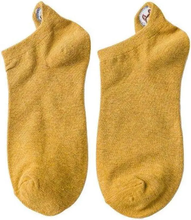 Alt view image 2 of 7 - Anysox 5 Pairs One Size 4-5 Mustard Fashion Funny Unisex Stereoscopic Heel Embroidered Women Candy Color Cotton Short Cute Socks