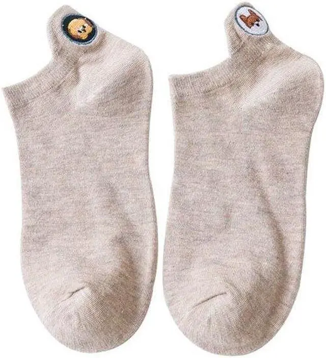 Alt view image 2 of 7 - Anysox 5 Pairs One Size 4-5 Khaki Fashion Funny Unisex Stereoscopic Heel Embroidered Women Candy Color Cotton Short Cute Socks