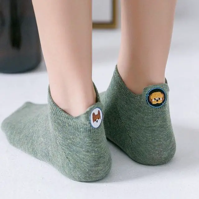 Alt view image 6 of 7 - Anysox 5 Pairs One Size 4-5 Khaki Fashion Funny Unisex Stereoscopic Heel Embroidered Women Candy Color Cotton Short Cute Socks