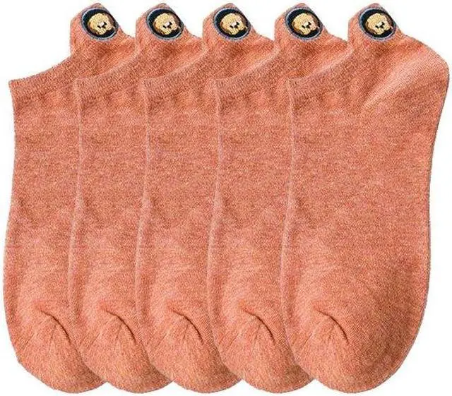 Main image of Anysox 5 Pairs One Size 4-5 Orange Fashion Funny Unisex Stereoscopic Heel Embroidered Women Candy Color Cotton Short Cute Socks