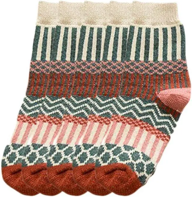 Main image of Anysox 5 Pairs Size 5-9 Fashion Socks Wind-Flowers Cotton Winter Thick Warm Wool Casual for Women White