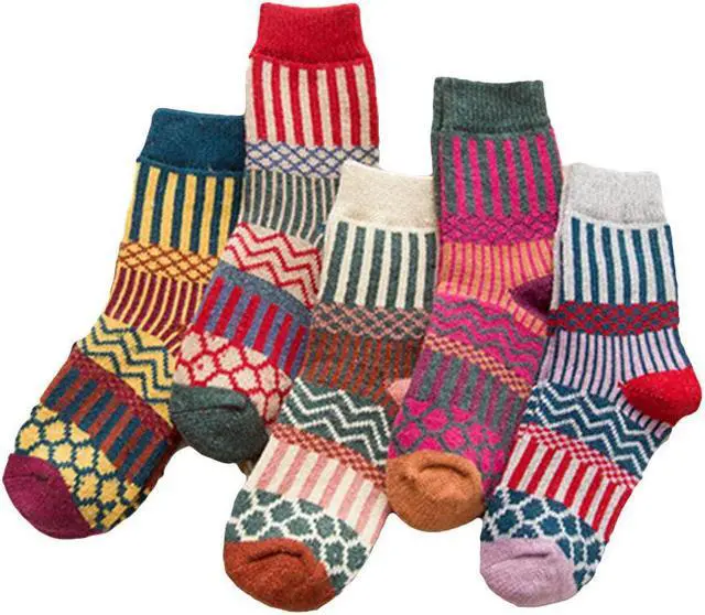 Main image of Anysox 5 Pairs One Size 5-9 Multicolor Winter Thick Warm Wool Socks With Colorful Fashionable And Casual Euramerican National Wind-Flowers Sock