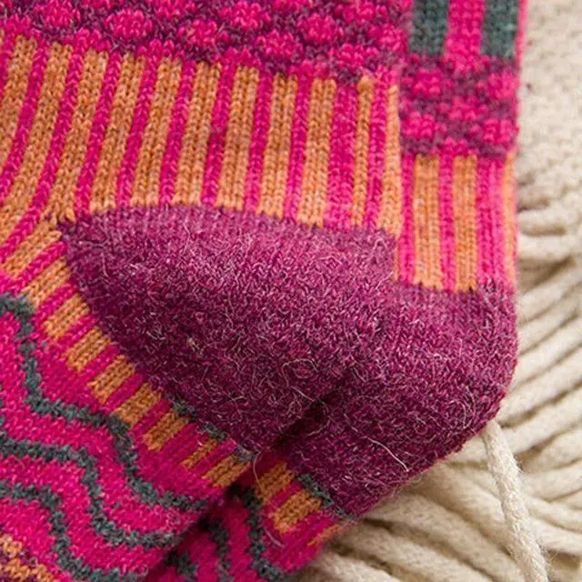 Alt view image 2 of 6 - Anysox 5 Pairs One Size 5-9 Multicolor Winter Thick Warm Wool Socks With Colorful Fashionable And Casual Euramerican National Wind-Flowers Sock