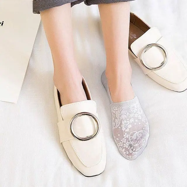 Alt view image 6 of 7 - Anysox 5 Pairs Size 5-9 Fashion Socks Lace Flower Style Breathable Antiskid Invisible Ankle Socks for Women (2 Skin, 2 Black, 1 Khaki)