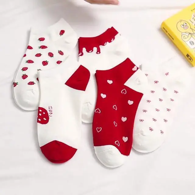 Alt view image 4 of 7 - Anysox 5 Pairs One Size 5-9 Mix Strawberry Liner Cotton And Spandex Socks With Fruit Creative Design for Women