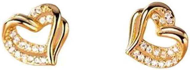 Main image of Anyco Fashion Earrings Gold 925 Sterling Hollow Double Love Heart Stud for Women Romantic Wedding Girlfriend Jewelry Gift