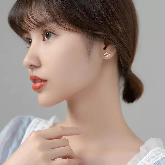 Alt view image 3 of 6 - Anyco Fashion Earrings Gold 925 Sterling Hollow Double Love Heart Stud for Women Romantic Wedding Girlfriend Jewelry Gift