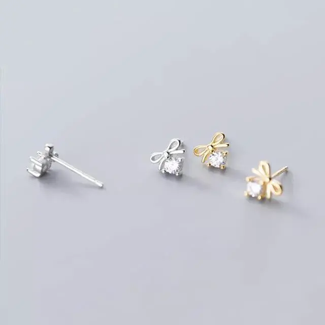 Alt view image 4 of 6 - Anyco Fashion Earrings Silver 925 Sterling Bowknot Crystal Zircon Small Stud Jewelry