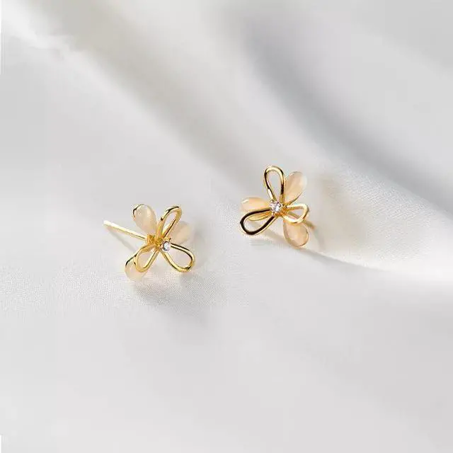Alt view image 2 of 6 - Anyco Fashion Earrings Gold 925 Sterling Silver Clover Synthetic Opal Stud Jewelry