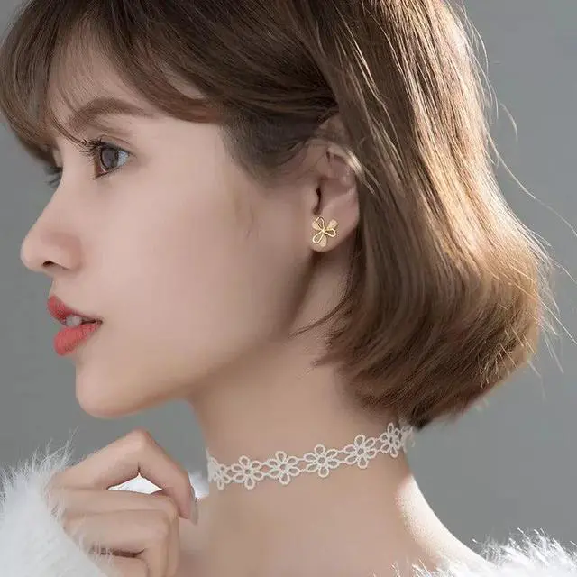 Alt view image 4 of 6 - Anyco Fashion Earrings Gold 925 Sterling Silver Clover Synthetic Opal Stud Jewelry