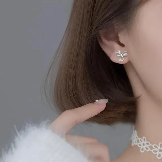 Alt view image 3 of 6 - Anyco Fashion Earrings Gold 925 Sterling Silver Clover Synthetic Opal Stud Jewelry