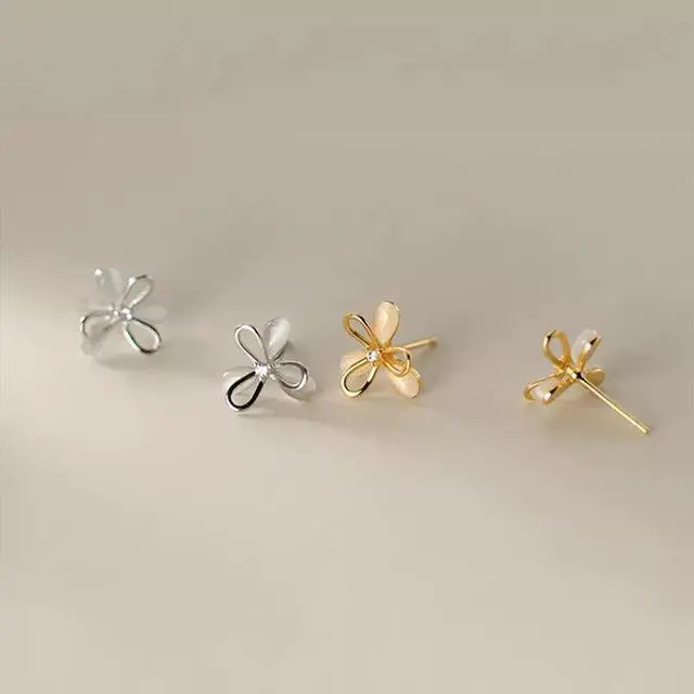 Alt view image 5 of 6 - Anyco Fashion Earrings Gold 925 Sterling Silver Clover Synthetic Opal Stud Jewelry