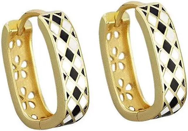 Main image of Anyco Hoop Fashion Earrings Checkerboard Enamel Ear Buckle Jewelry Gold