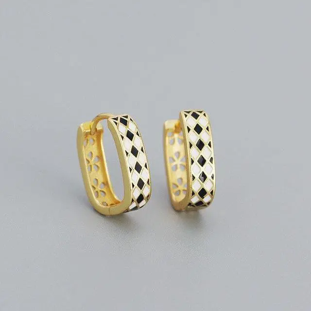 Alt view image 2 of 6 - Anyco Hoop Fashion Earrings Checkerboard Enamel Ear Buckle Jewelry Gold