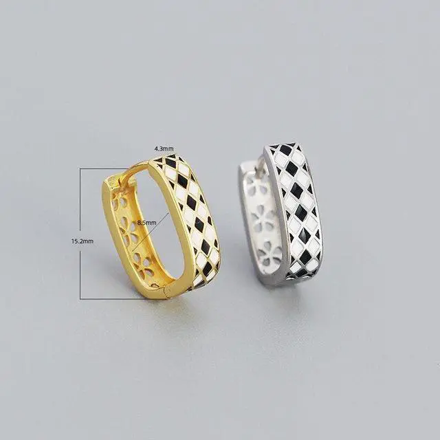 Alt view image 6 of 6 - Anyco Hoop Fashion Earrings Checkerboard Enamel Ear Buckle Jewelry Gold