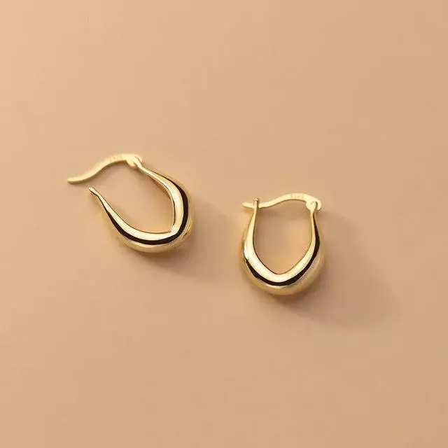 Alt view image 4 of 5 - Anyco Fashion Earrings 925 Sterling Gold French Simple Rock Jewelry