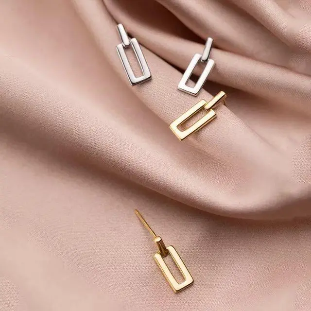 Alt view image 2 of 5 - Anyco Fashion Earrings Gold Trendy Geometric Square Stud Jewelry