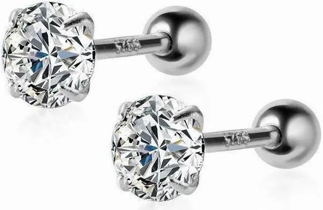 Main image of Anyco Fashion Earrings Sterling Silver Luxury Shiny White Zircon Spiral Bead Stud Jewelry