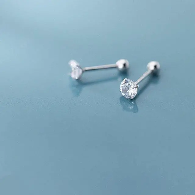 Alt view image 3 of 3 - Anyco Fashion Earrings Sterling Silver Luxury Shiny White Zircon Spiral Bead Stud Jewelry