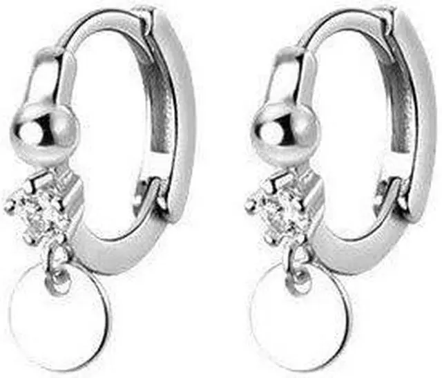Main image of Anyco Fashion Earrings 925 Sterling Silver Simple Disc Pendant Pavé Crystal Zircon Jewelry