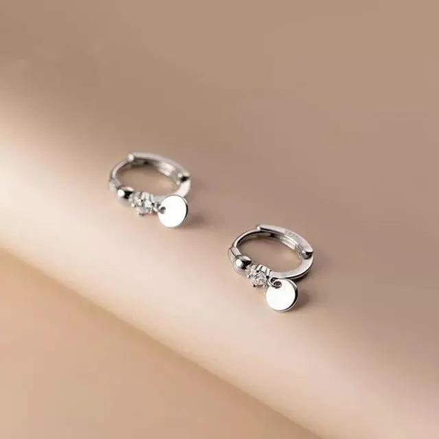 Alt view image 3 of 5 - Anyco Fashion Earrings 925 Sterling Silver Simple Disc Pendant Pavé Crystal Zircon Jewelry