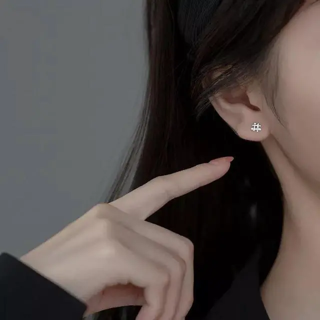 Alt view image 2 of 6 - Anyco Fashion Earrings Silver 925 Sterling Personality Geometric Pave Zircon Jewelry