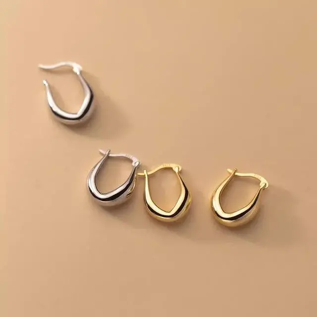 Alt view image 3 of 5 - Anyco Fashion Earrings 925 Sterling Gold French Simple Rock Jewelry