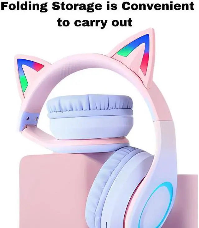 Alt view image 5 of 7 - Anymob Headphone Blue Cat Ear Bluetooth Noise Reduction Foldable Headset