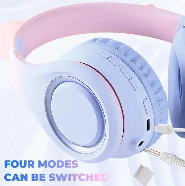 Alt view image 7 of 7 - Anymob Headphone Blue Cat Ear Bluetooth Noise Reduction Foldable Headset