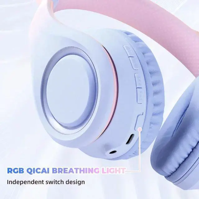 Alt view image 6 of 7 - Anymob Headphone Blue Cat Ear Bluetooth Noise Reduction Foldable Headset