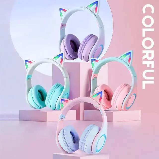 Alt view image 2 of 7 - Anymob Headphone Blue Cat Ear Bluetooth Noise Reduction Foldable Headset