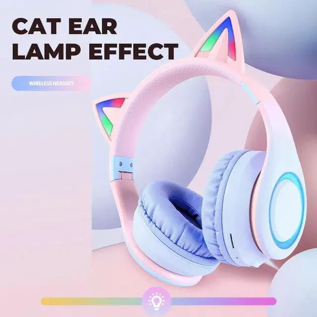 Alt view image 3 of 7 - Anymob Headphone Blue Cat Ear Bluetooth Noise Reduction Foldable Headset