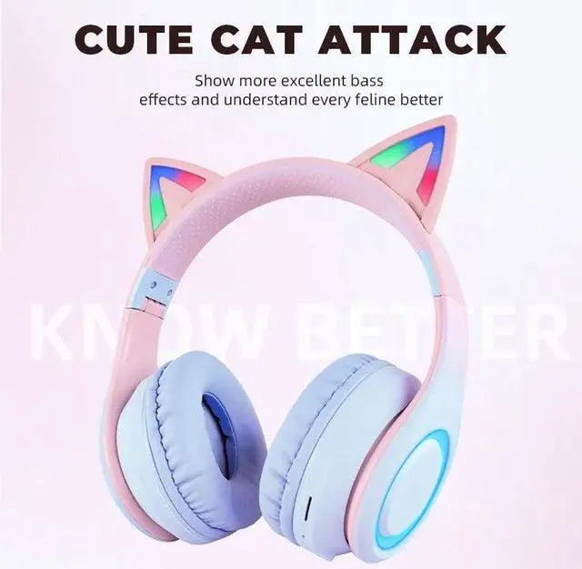 Alt view image 4 of 7 - Anymob Headphone Blue Cat Ear Bluetooth Noise Reduction Foldable Headset