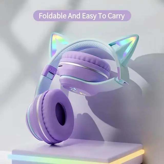Alt view image 5 of 5 - Anymob Headphone Black Bluetooth Cat Ear Wireless Foldable Headset