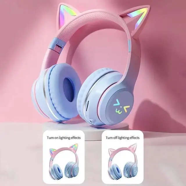 Alt view image 4 of 5 - Anymob Headphone Black Bluetooth Cat Ear Wireless Foldable Headset