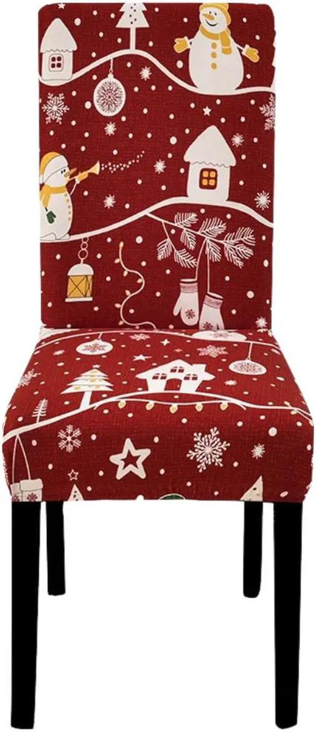 Main image of Anyhouz Chair Cover Maroon Festive Christmas Design Stretchable Dining Slipcover