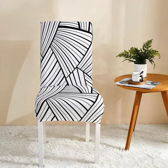 Alt view image 2 of 5 - Anyhouz Chair Cover White With 3D Stripe Pattern Elastic Slipcover Dining Decor