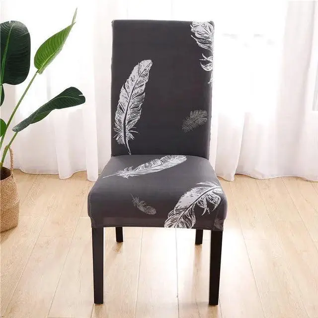Alt view image 2 of 5 - Anyhouz Chair Cover Dark Gray Leaf Print Elastic Slipcover Dining Decor